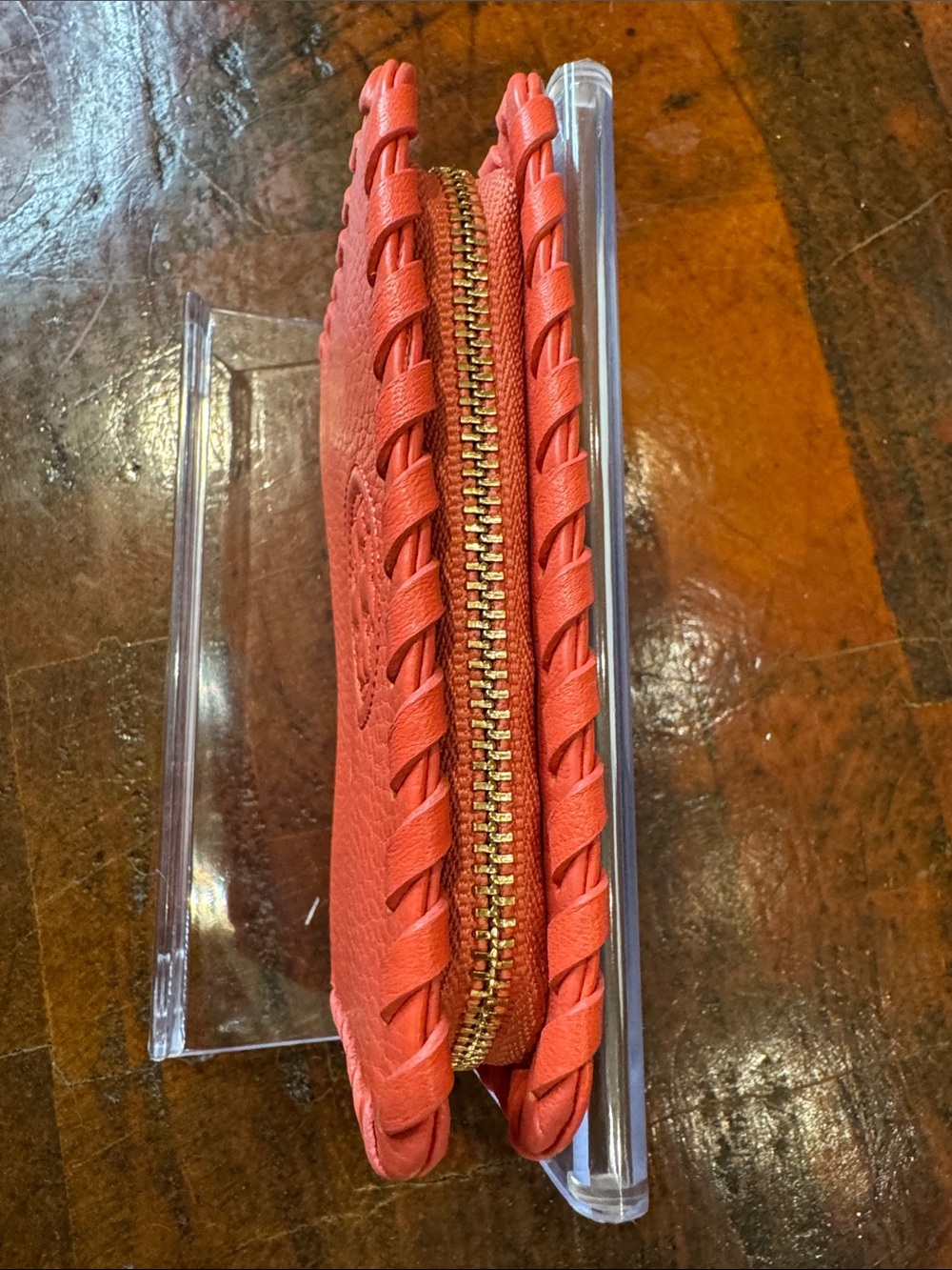Tory Burch Coral Pebbled Leather Whipstitch Wallet - Picture 4 of 8
